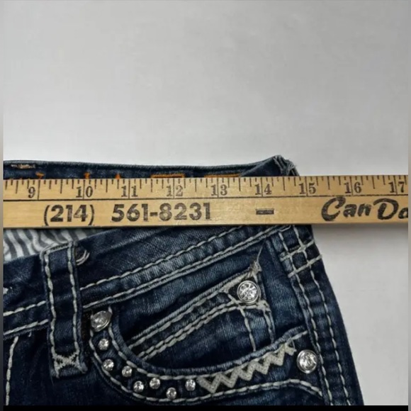 ROCK REVIVAL ELAINA Skinny Jeans Low Rise 28/31 Dark Wash Rhinestone Flip Pocket - Picture 10 of 17